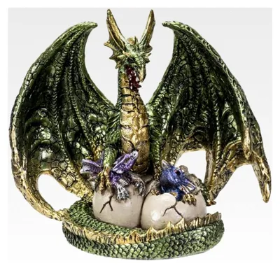 Produktbild von Grüner Drache mit schlüpfenden Nachkommen | Deko Figur