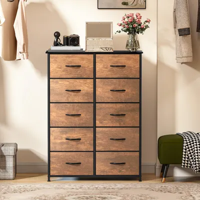 Produktbild von BALCONERA Kommode mit 10 Stoffschublade, Sideboard Aufbewahrungsschrank, 86x30x120cm, Braun