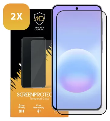 Productafbeelding van 2-Pack MobyDefend Screenprotectors - Geschikt voor  Samsung Galaxy A57  -  Screensavers Met Zwarte Randen - Gehard Glas