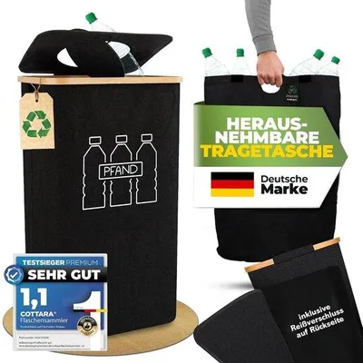 Productafbeelding van Verzamelcontainer met Deksel en Draagtas - Zwart - 100 Liter - Waterafstotend Polyester - Voor Statiegeldflessen