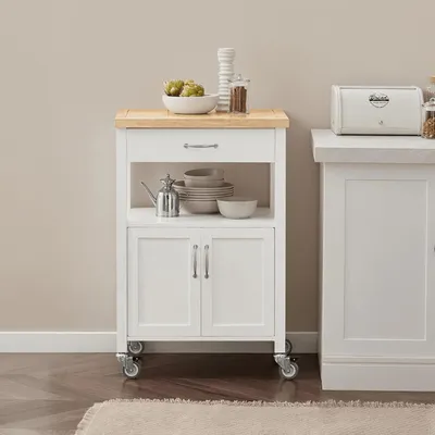 Immagine prodotto di Carrello da cucina - Carrello portavivande - Carrello servitore - Carrello portaoggetti - Mobiletto da cucina mobile - Dimensioni compatte: 60x92x45 cm