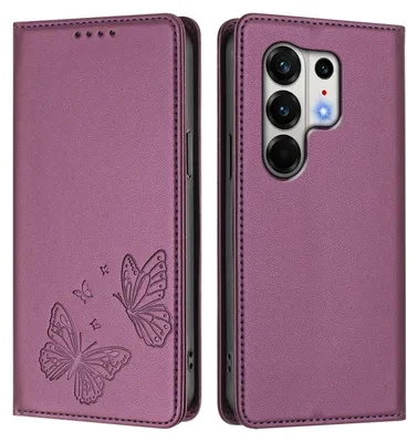 Produktbild von Lederhülle für Tecno Camon 50 Pro 4G, Schmetterling Prägung Leder Brieftasche Schutzhülle mit Ständer Lila