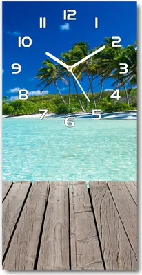 Produktbild von Wanduhr aus Glas – 30x60 cm - Glasbild - Glasuhr - Gehärtetes Glas -Tropischer Strand