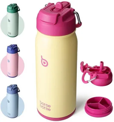 Productafbeelding van 450 ml RVS Sportwaterfles met Rietje