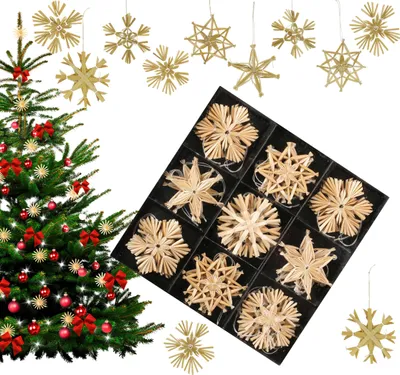 Produktbild von Strohsterne - Strohanhänger - Weihnachten - Weihnachtsbaumschmuck - 27 Stück - ca.6x6cm - A39SSX05 (0,52€/Stück)