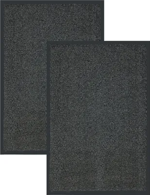 Produktbild von Fußmatten Set 2-teilig - 60x90 cm - Grau - PVC-Rücken - Schmutzfangmatte - Türmatte - Rutschfest - Wetterfeste