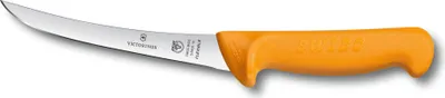A single flexible boning knife with an orange handle is shown against a white background.