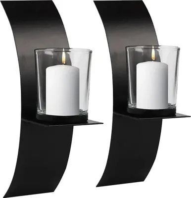 Produktbild von 2er Set Wandkerzenhalter - Metall Teelichthalter für Wand - Abnehmbar und wiederverwendbar - Wanddekoration für Bar und Zuhause - Schwarz