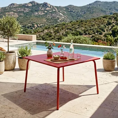 Produktbild von Quadratischer Gartentisch aus Metall Rot - Oviala Palavas