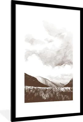 Produktbild von MuchoWow® MuchoWow® Gerahmtes Poster Gras - Berg - Himmel 60x90 cm - Poster mit zchwarzem Bilderrahmen - Dekoration - Wandposter Wohnzimmer - Hochwertig
