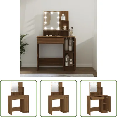 Produktbild von The Living Store Schminktisch mit LED Braun Eichen-Optik 86,5x35x136 cm