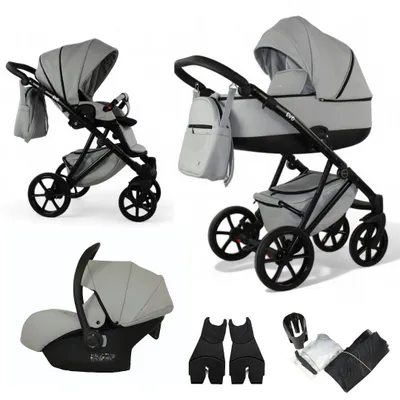 Produktbild von Mommo Evo 3-in-1 Kombikinderwagen Grau Kunstleder mit Babyschale