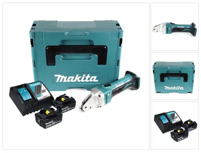 Zdjęcie produktu dla Akumulatorowe nożyce do blachy Makita DJS 161 RGJ 18 V 1,6 mm + 2x akumulator 6,0 Ah + ładowarka + Makpac