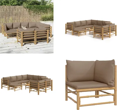 Produktbild von vidaXL 10 tlg. Garten Lounge Set mit Kissen Taupe Bambus - Garten Lounge Set - Garten Lounge Sets - Lounge Set - Gartenmöbel Set