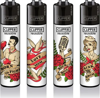 Produktbild von Clipper Reibradfeuerzeuge TATTOO #10, 4 Stück