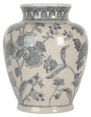 Image de Clayre & Eef Vase Ø 23x29 cm Blanc Bleu Céramique Fleurs