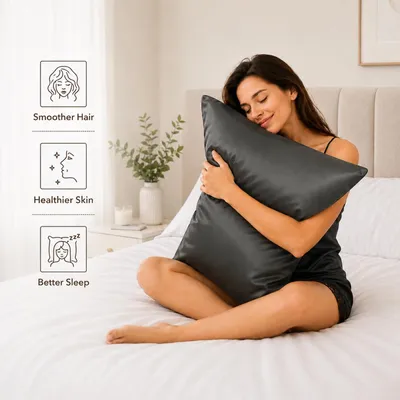 Obrázok produktu pre Saténové obliečky na vankúše, dvojité, 2 kusy, 50 x 75 cm, so zapínaním na zips, vhodné pre pokožku a vlasy