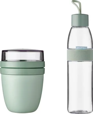 Produktbild von Mepal - Lunch set Ellipse - Müslibecher und Trinkflasche - Joghurtbecher to go - Unterteilung für Joghurt & Müsli - Wiederbefüllbare Trinkflasche - 1.2 ml - Nordic sage