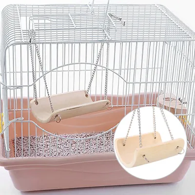 Image de Petite balançoire en bois pour hamsters, jouet suspendu amusant pour cages d'animaux domestiques