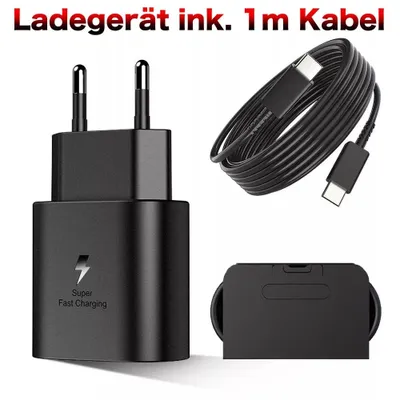 Produktbild von Schnellladegerät USB C 25W für Original Samsung iPhone Ladekabel Galaxy S21 S22 S23 S24 S25 Alle USB C Geräte Schwarz