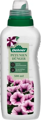 Produktbild von Dehner Petuniendünger, hochwertiger Flüssigdünger, Dünger für Petunien / Surfinien / Geranien, organischer NPK-Dünger, mit Spurennährstoffen, 500ml, für ca. 75l
