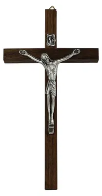 Wandkreuz Walnussholz versilberter Christus 15 x 8 cm handgefertigt Italien