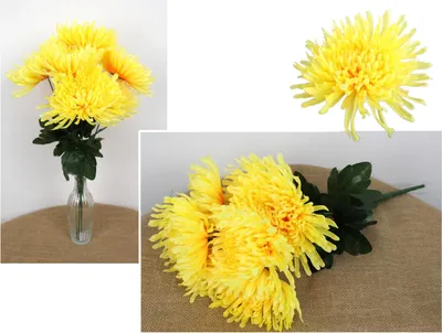 Immagine prodotto di Bouquet di crisantemi artificiali a foglia lunga 58 cm 7 steli giallo