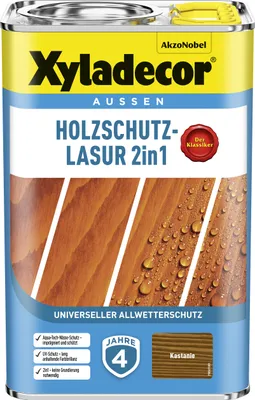 Produktbild von Xyladecor Holzschutz-Lasur 2in1, Universeller Allwetter-Schutz für Holz im Außenbereich, Kastanie, 4 l
