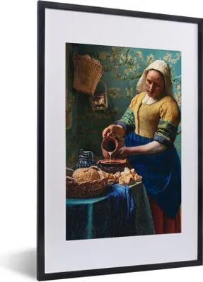Produktbild von MuchoWow® Gerahmtes Poster Milchmädchen - Mandelblüte - Van Gogh - Vermeer - Gemälde - Alte Meister 40x60 cm - Poster mit Schwarzem Bilderrahmen Wandposter Rahmen Foto Bilder - Poster in Rahmen