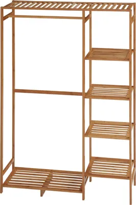 Zdjęcie produktu dla Wieszak na ubrania Wieszak z drążkiem na ubrania, Półka na buty, Półka, Bambusowy wieszak na kurtki do sypialni, Wystawa, Pralnia, Pralnia, Naturalne drewno |