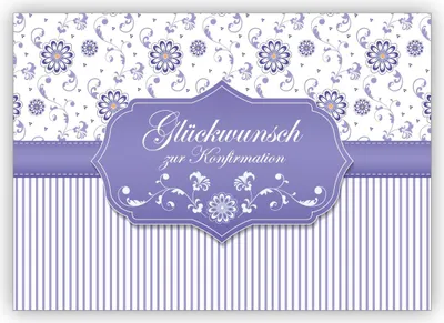 Produktbild von Edle Grußkarte als Gratulation des Konfirmanden, der Konfirmandin mit Blümchen und Streifen, lila: Glückwunsch zur Konfirmation