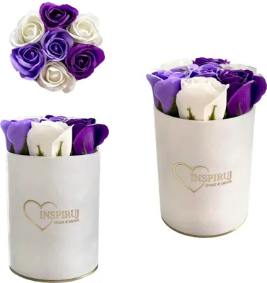 Immagine prodotto di Fioriera Inspiruj - Scatola bianca con rose di sapone - N. 7 Purple Mix