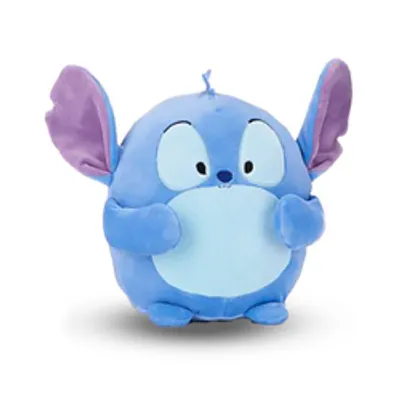 A blue plush toy with large ears and eyes, sitting on a white background.