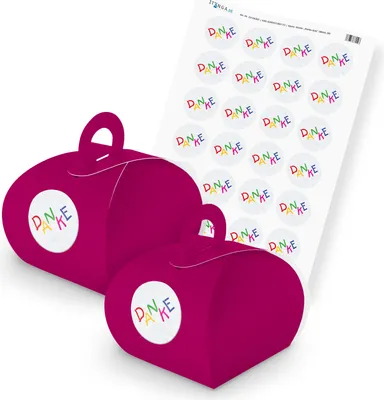 Produktbild von itenga SET DANKE Kids (Motiv 28) 24x Geschenkschachtel mit Griff pink + Stickerb