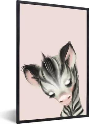 Produktbild von MuchoWow® Gerahmtes Poster Zebra - Rosa - Pastell 40x60 cm - Poster mit Schwarzem Bilderrahmen Wandposter Rahmen Foto Bilder - Papierdruck - Wandbilder
