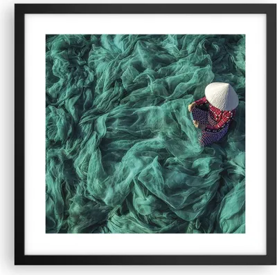 Produktbild von Gerahmtes Poster - Schwarzer Rahmen - Netzwerk Fischer Vietnam - 40x40 cm - Wand Bild - Wanddeko - Wandbilder - Wandposter - Bilderrahmen - Bilder - Kunstdruck - Wandbild - P2BAC40x40-4309