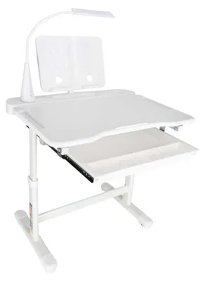 Immagine prodotto di Scrivania regolabile per bambini, sedia, lampada LED USB, colore bianco