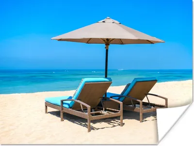 Produktbild von MuchoWow® Poster Strandkorb - Sonnenschirm - Sommer - Meer 40x30 cm - Plakate für die Wände - Poster Wohnzimmer