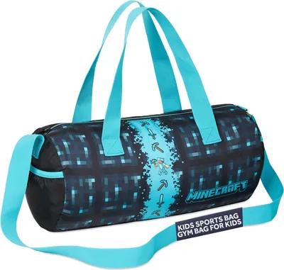 Produktbild von Minecraft Sporttasche Kinder Reisetasche Jungen Sportbeutel Mädchen Umhängetasche Teenager mit verstellbarem Schulterriemen (Blau, 41x18x19cm)