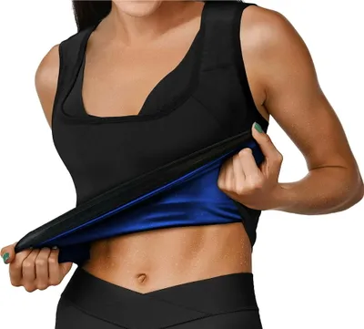 Produktbild von RDX Damen Saunaweste, wärmespeichernder Schweiß-Taillentrainer – REACH  100-er Body Shaper – Gewichtsverlust-Trimmer, heißes Korsett, Kompressions-Schlankheitspullover mit Reißverschluss – Fitness-Tanktop für Fitnessstudio