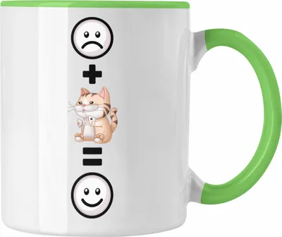 Produktbild von Trendation - Katze Tasse Geschenkidee für Katzenmama Katzenbesitzerin Geburtstag Lustiges Geschenk :( + Katze = :) (Grün)