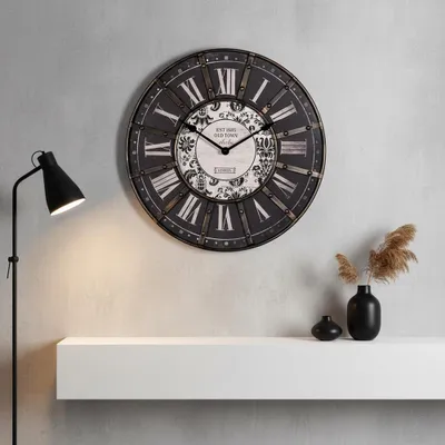 Produktbild von Mucola Wanduhr Dekouhr 33CM Holz Grau Analog Motivuhr Wohnzimmer Küchenuhr Vintage Shabby Chic Uhr Quartz Bürouhr - London Schwarz