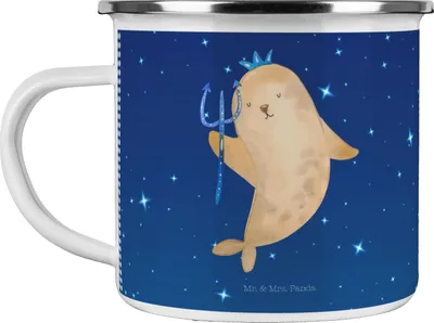 Produktbild von Mr. & Mrs. Panda Pott Sternzeichen Wassermann - Sternenhimmel Blau - Geschenk, Emailletasse, Geburtstag Februar, Emaille Tasse, Meermann, Campingtasse, Meer, Teetasse