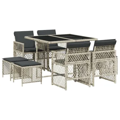 Produktbild von vidaXL 9-tlg. Garten-Essgruppe mit Kissen Hellgrau Poly Rattan