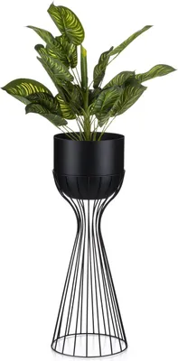 Zdjęcie produktu dla HowHomely | Stojak na kwiaty - metal - wysokość 56 cm - czarny - loft design - stabilny i elegancki