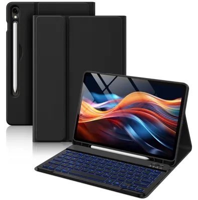 Produktbild von Tastatur Hülle für Galaxy Tab S10 Lite S10 FE S9 FE Tab S9 𝐊𝐨𝐦𝐩𝐚𝐭𝐢𝐛𝐢𝐥𝐢𝐭ä𝐭 Schwarz