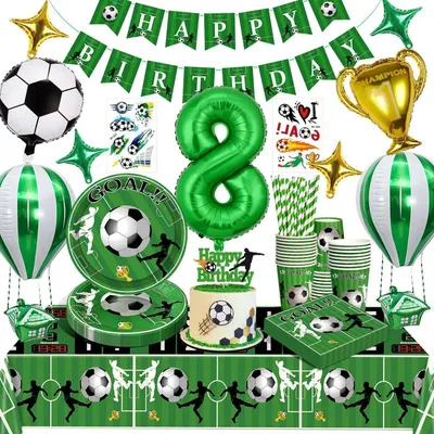 Image de Kit de décoration pour fête d'anniversaire sur le thème du football, pour enfants de 8 ans, garçons
