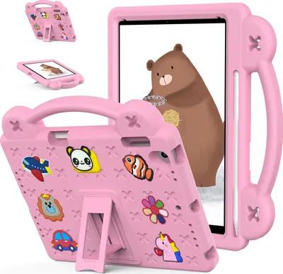 Obrázek produktu pro Ochranné pouzdro pro New iPad 2017/2018, roztomilé dětské pouzdro, odolné proti nárazům s držadlem a stojánkem Růžový