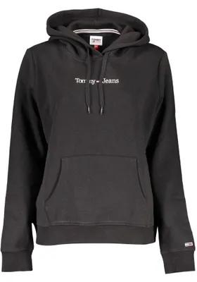 Produktbild von Eleganter Damenpullover: Schwarz, Kapuze, Kängurutasche, 50% Baumwolle