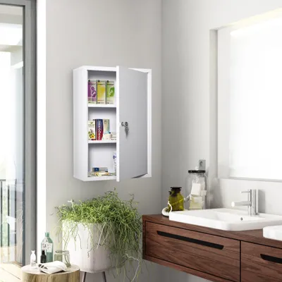 Obrázek produktu pro Nástěnná lékařská skříňka – koupelnová skříňka z oceli | Barva: bílá | Rozměry: 40x18x60 cm